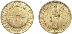 SAN MARINO - Vecchia monetazione (1864-1938) - 10 lire 1925, Roma.