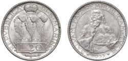 SAN MARINO - Vecchia monetazione (1864-1938) - 20 lire 1933, Roma.