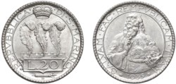 SAN MARINO - Vecchia monetazione (1864-1938) - 20 lire 1935, Roma.