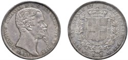 VITTORIO EMANUELE II (1849-1861) - 5 lire 1851, Genova.