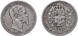 VITTORIO EMANUELE II, Re di Sardegna (1849-1861) - 1 lira 1856, Torino.