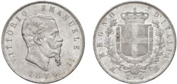 VITTORIO EMANUELE II, Re d'Italia (1861-1878) - 5 lire 1870, Milano.