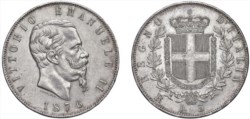 VITTORIO EMANUELE II, Re d'Italia (1861-1878) - 5 lire 1876, Roma.