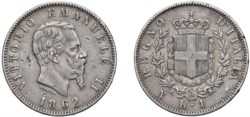 VITTORIO EMANUELE II, Re d'Italia (1861-1878) - 1 lira 1862, Napoli.