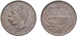 UMBERTO I (1878-1900) - 10 centesimi 1894, Roma.