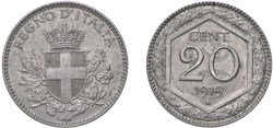 VITTORIO EMANUELE III (1900-1943) - 20 centesimi 1919, esagono.