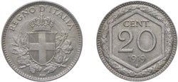 VITTORIO EMANUELE III (1900-1943) - 20 centesimi 1919, esagono.