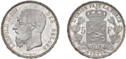 BELGIO - LEOPOLDO II (1865-1909) - 5 Francs, 1875.