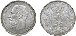 BELGIO - LEOPOLDO II (1865-1909) - 5 Francs, 1875.