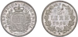 SAN MARINO - Vecchia monetazione (1864-1938) - 2 lire 1906, Roma.