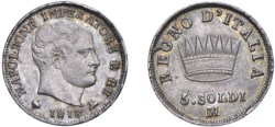 MILANO - NAPOLEONE I, Re d'Italia (1805-1814) - 5 soldi 1813.