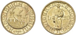 SAN MARINO - Vecchia monetazione (1864-1938) - 20 lire 1925, Roma.